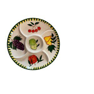 hand painted fruit divided serving platter party grannycore  pear apple grape ch